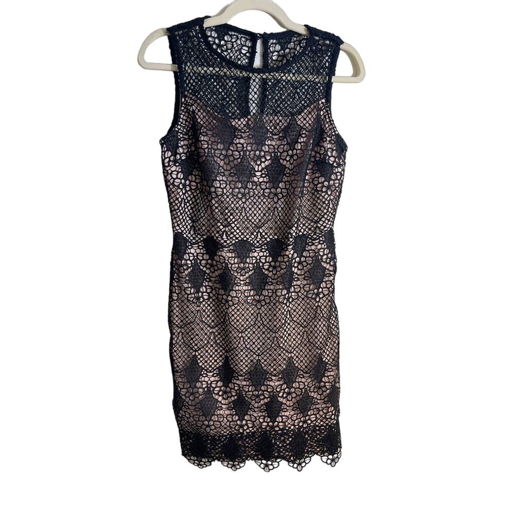 Bisou Bisou Black Lace over Nude Sleeveless LBD Bodycon Dress SIZE 8